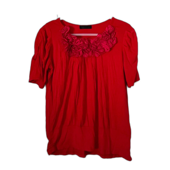 CUSTO BARCELONA Red Floral Neck T Shirt Tee Top Women's Size Small - Picture 1 of 8